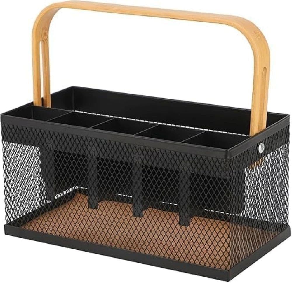 Cutlery Organizer Basket with Bamboo Handle