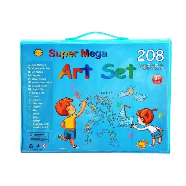 Childrens DIY Super Mega Art Set 208 Pieces Drawing Color Painting Art Set - Blue