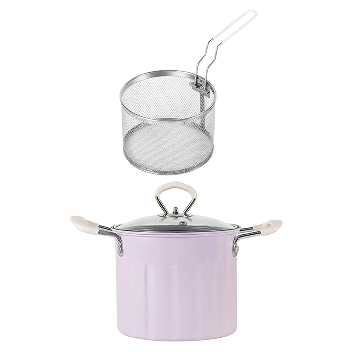 Deep Fry Pan with Handle with Strainer Deep Fryers - Pink
